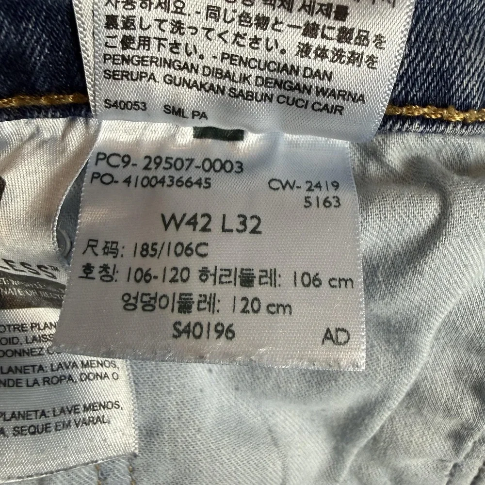Levi's 507 Jeans Mens 42x32 Blue Medium Wash Straight Stretch WaterLess Denim